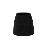 DIANA VEVINA Black Lace Tweed Patchwork Half Skirt | MADA IN CHINA