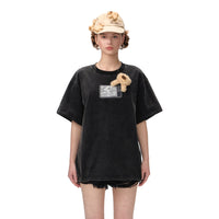 13DE MARZO Black Plush TV Bear T-Shirt | MADA IN CHINA