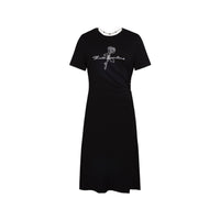 THREE QUARTERS Black Rose Rhinestone Cutout Knit Dress | MADA IN CHINA