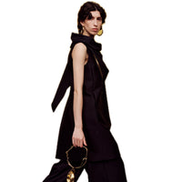 ilEWUOY Black Silk Wool Scarf Vest Dress | MADA IN CHINA