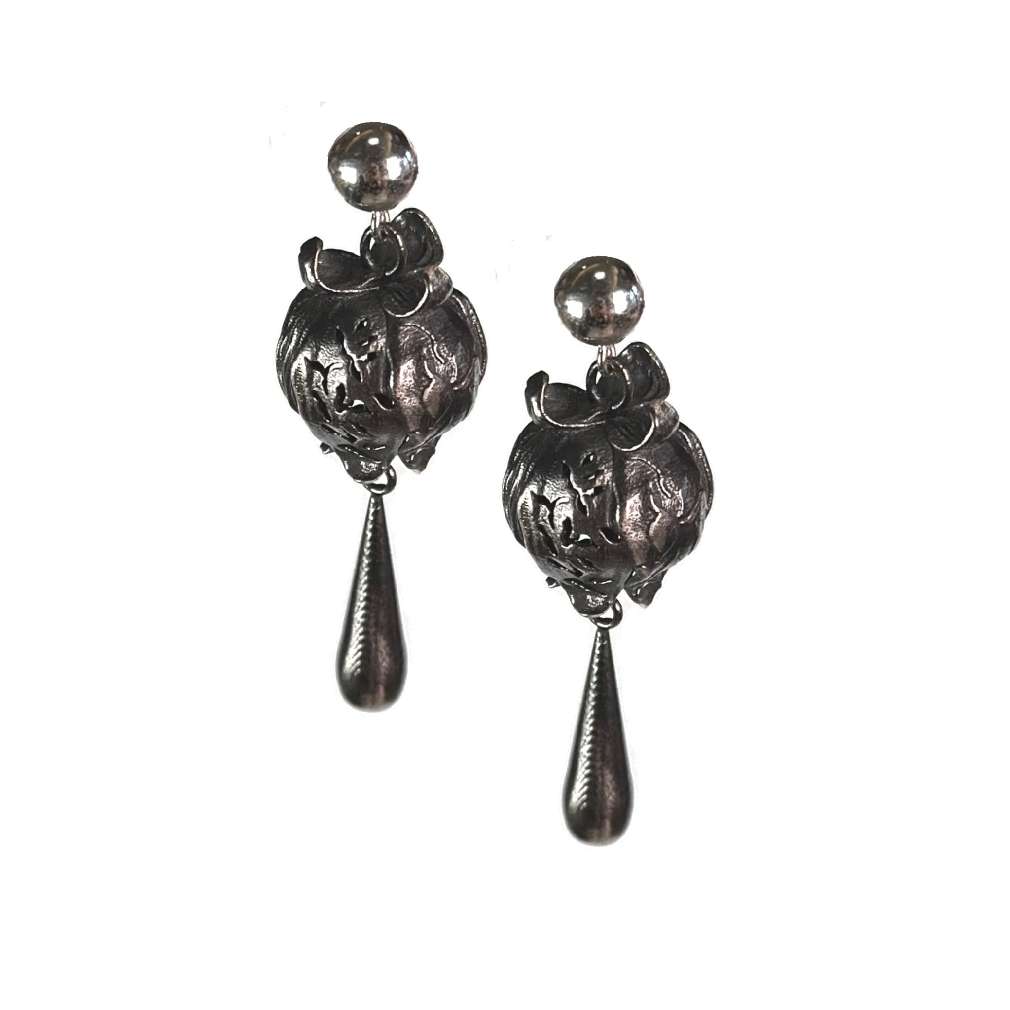 CHENG Black Silver Sculpted Drop Pod Earrings | MADA IN CHINA