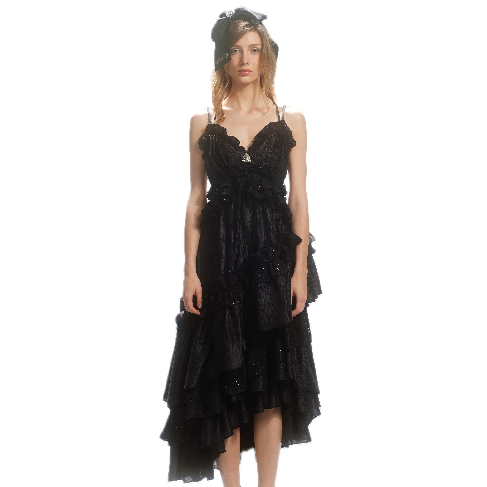 ARTE PURA Black Spaghetti Lace Halter Dress | MADA IN CHINA