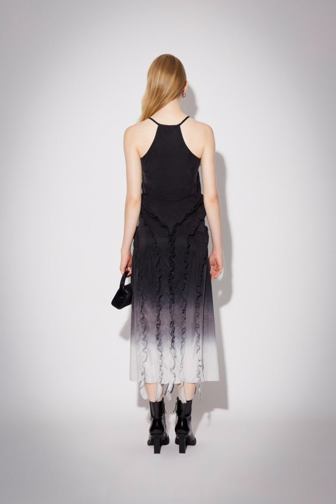 CPLUS SERIES Black Tie-dye Gradient Ruffled Slip Dress | MADA IN CHINA