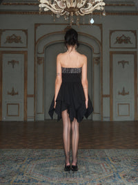 ARTE PURA Black with Lace Irregular Hem Sheath Dress | MADA IN CHINA
