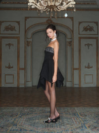 ARTE PURA Black with Lace Irregular Hem Sheath Dress | MADA IN CHINA