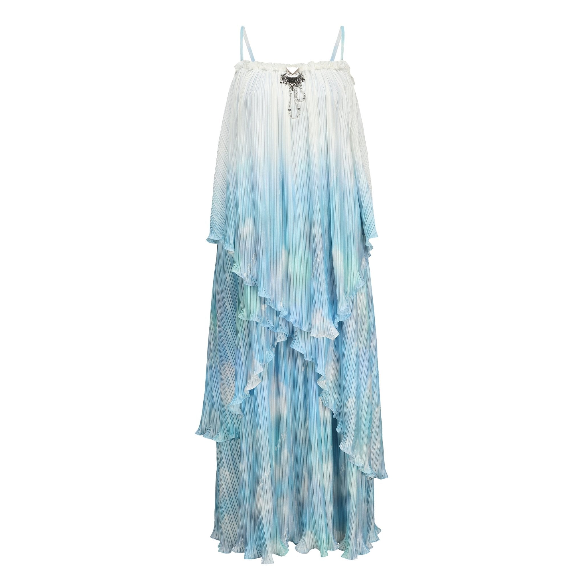 ARTE PURA Blue and White Gradient Print Halter Dress | MADA IN CHINA