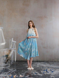 ARTE PURA Blue And White Printed Hanging Neck Dress | MADA IN CHINA
