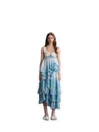ARTE PURA Blue And White Printed Irregular Hem Half Skirt | MADA IN CHINA