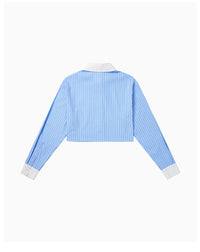 CHARLIE LUCIANO Blue and White Striped Cropped Shirt | MADA IN CHINA