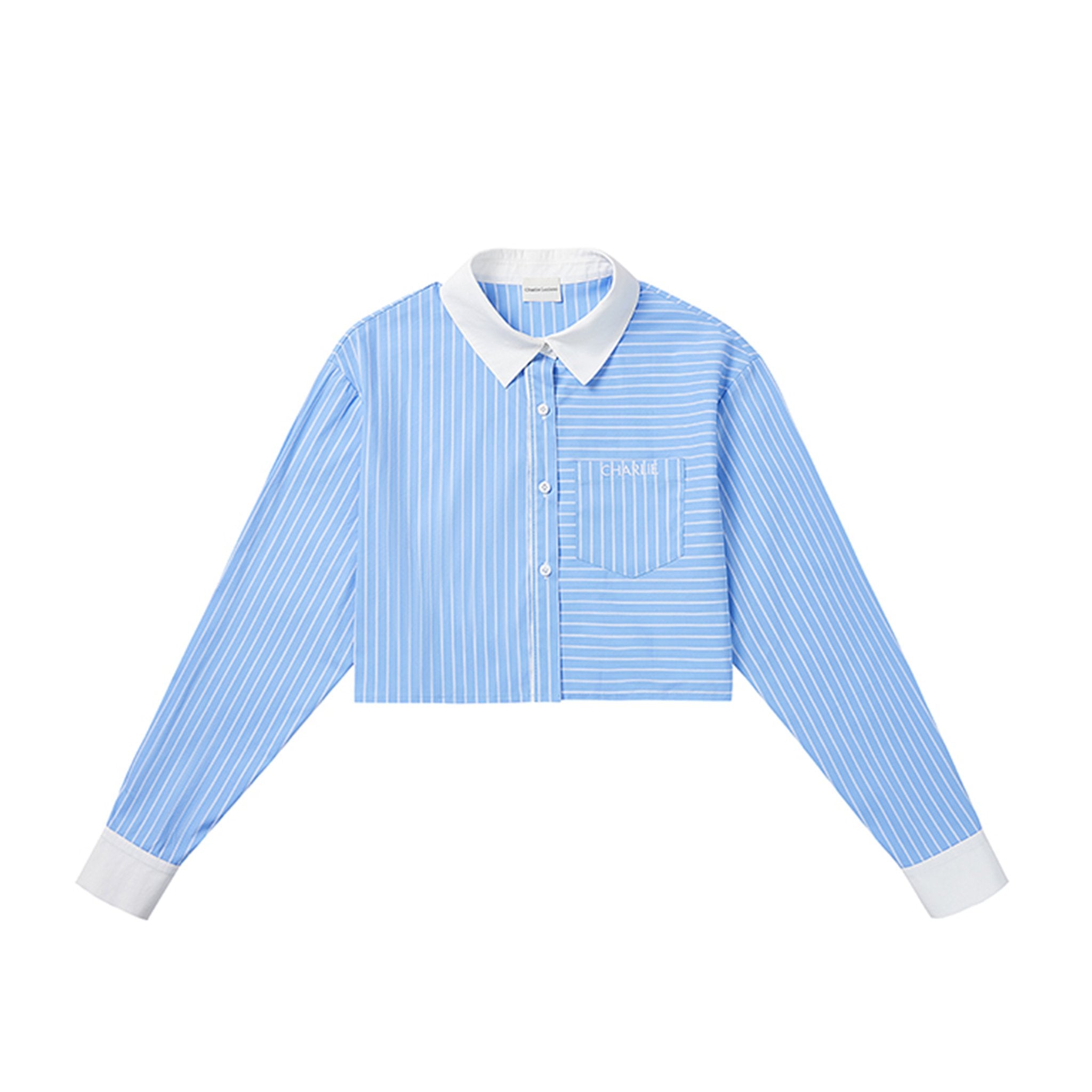 CHARLIE LUCIANO Blue and White Striped Cropped Shirt | MADA IN CHINA
