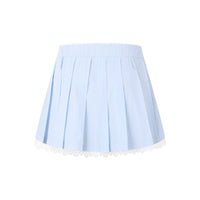THREE QUARTERS Blue And White Striped Lace Trimmed Pleated Skirt | MADA IN CHINA