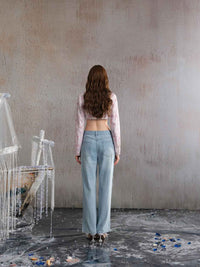 ARTE PURA Blue Beaded Ripped Jeans | MADA IN CHINA