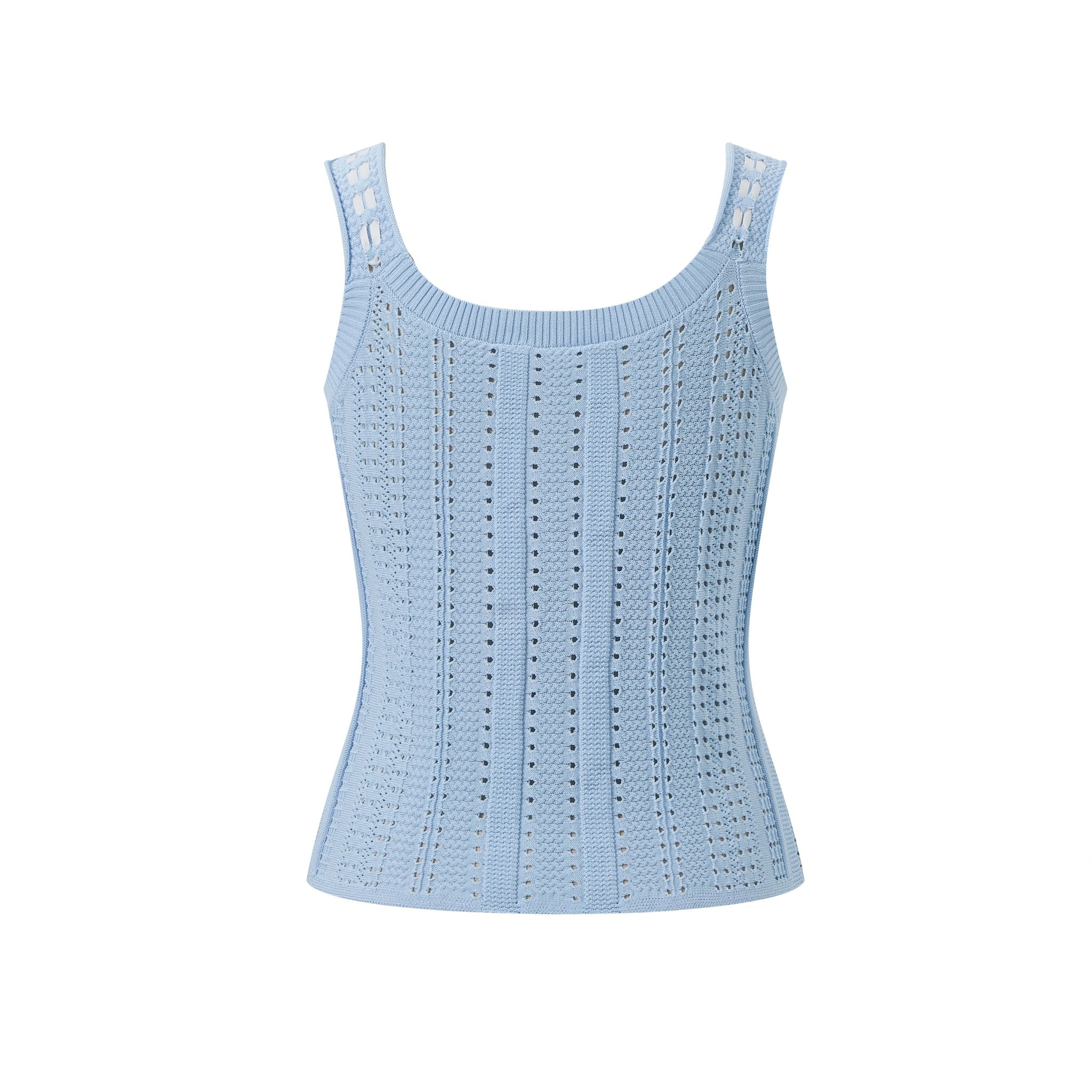 THREE QUARTERS Blue Bow Cutout Knitted Vest | MADA IN CHINA