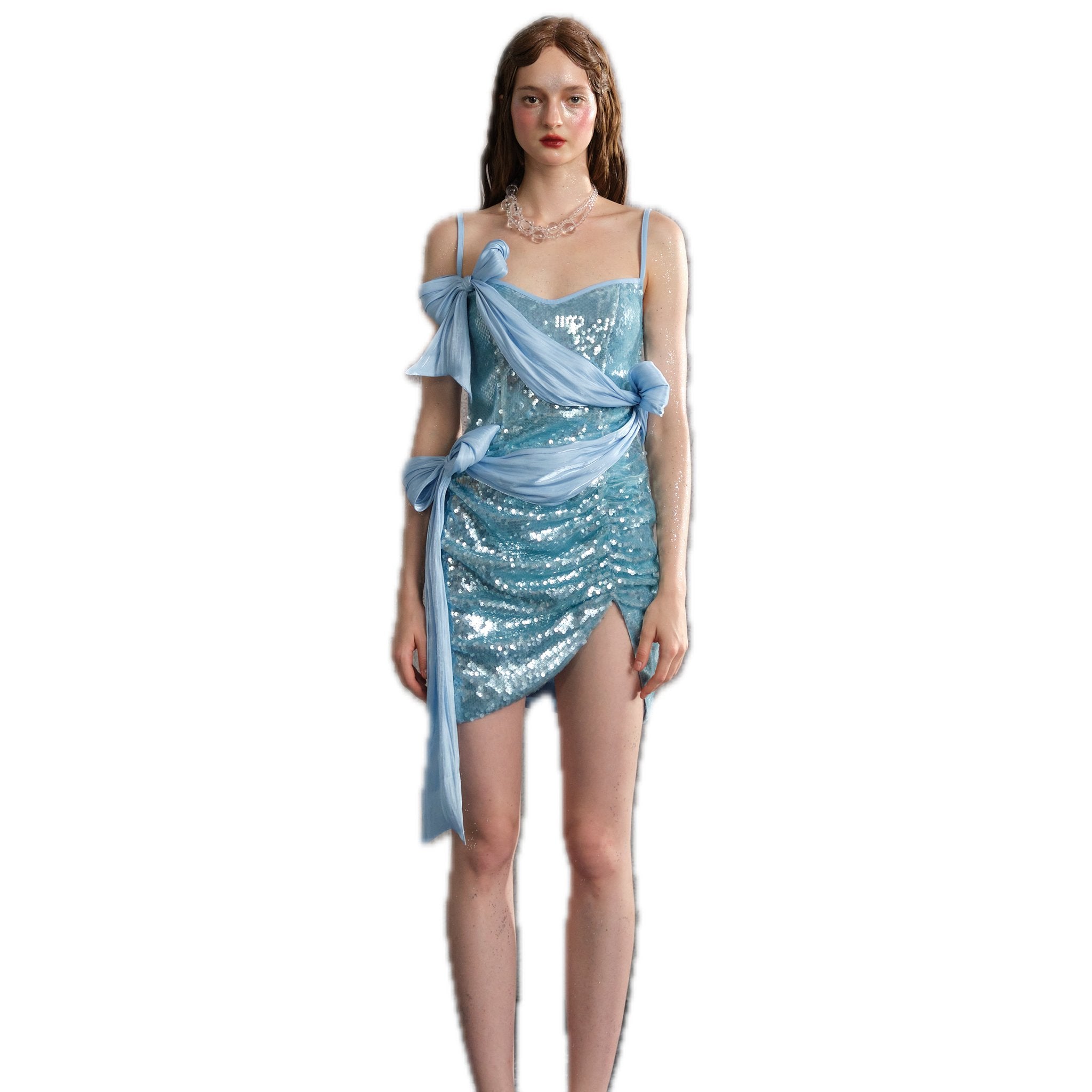 ARTE PURA Blue Bowknot Halter Dress | MADA IN CHINA