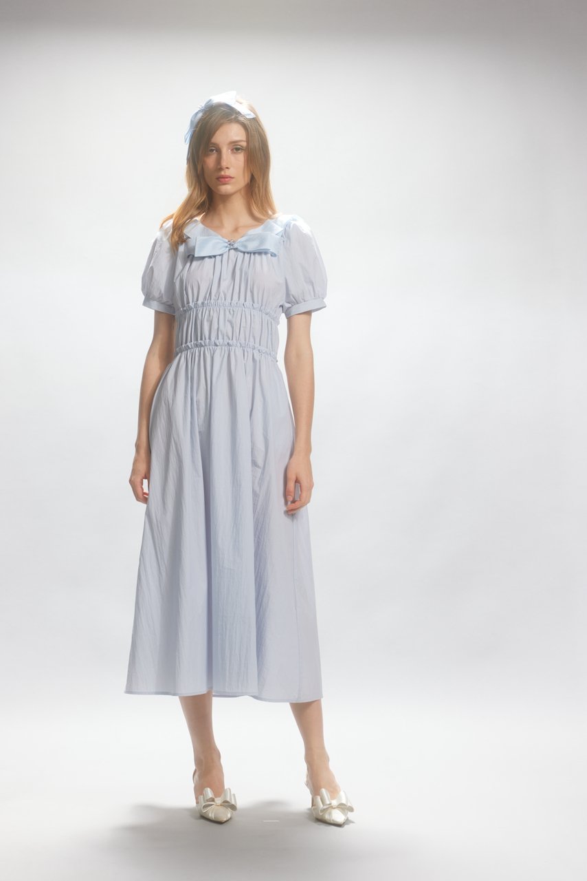 ARTE PURA Blue Bowknot Short Sleeve Shirt Dress | MADA IN CHINA