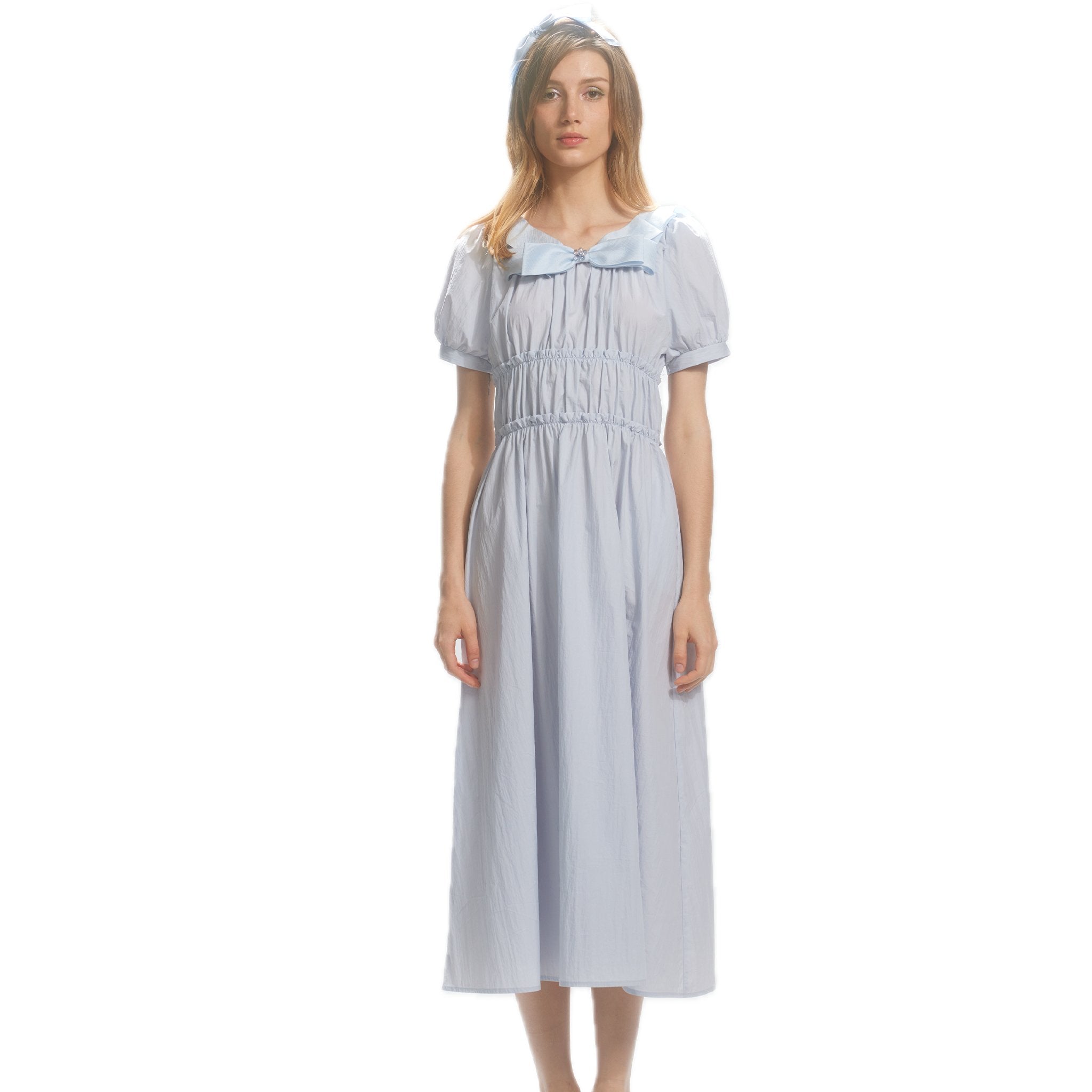 ARTE PURA Blue Bowknot Short Sleeve Shirt Dress | MADA IN CHINA