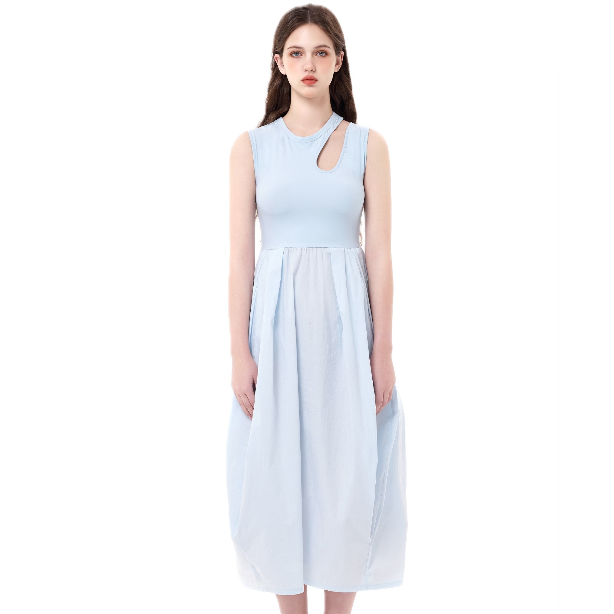 THREE QUARTERS Blue Cutout Sleeveless Dress | MADA IN CHINA