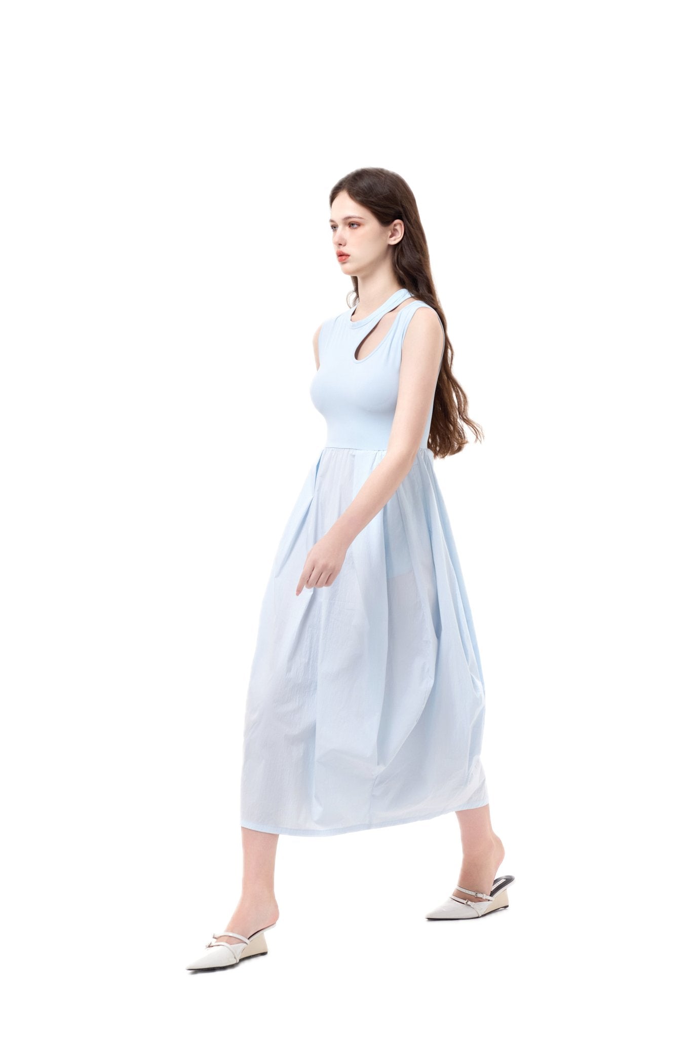 THREE QUARTERS Blue Cutout Sleeveless Dress | MADA IN CHINA