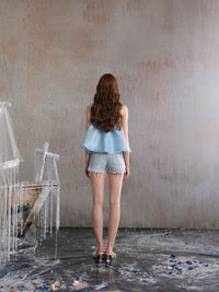 ARTE PURA Blue Denim Bead Shorts | MADA IN CHINA