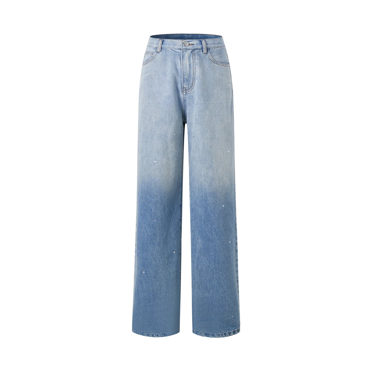 THREE QUARTERS Blue Gradient Rhinestone Straight Leg Jeans | MADA IN CHINA