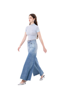 THREE QUARTERS Blue Gradient Wash Wide Leg Jeans | MADA IN CHINA