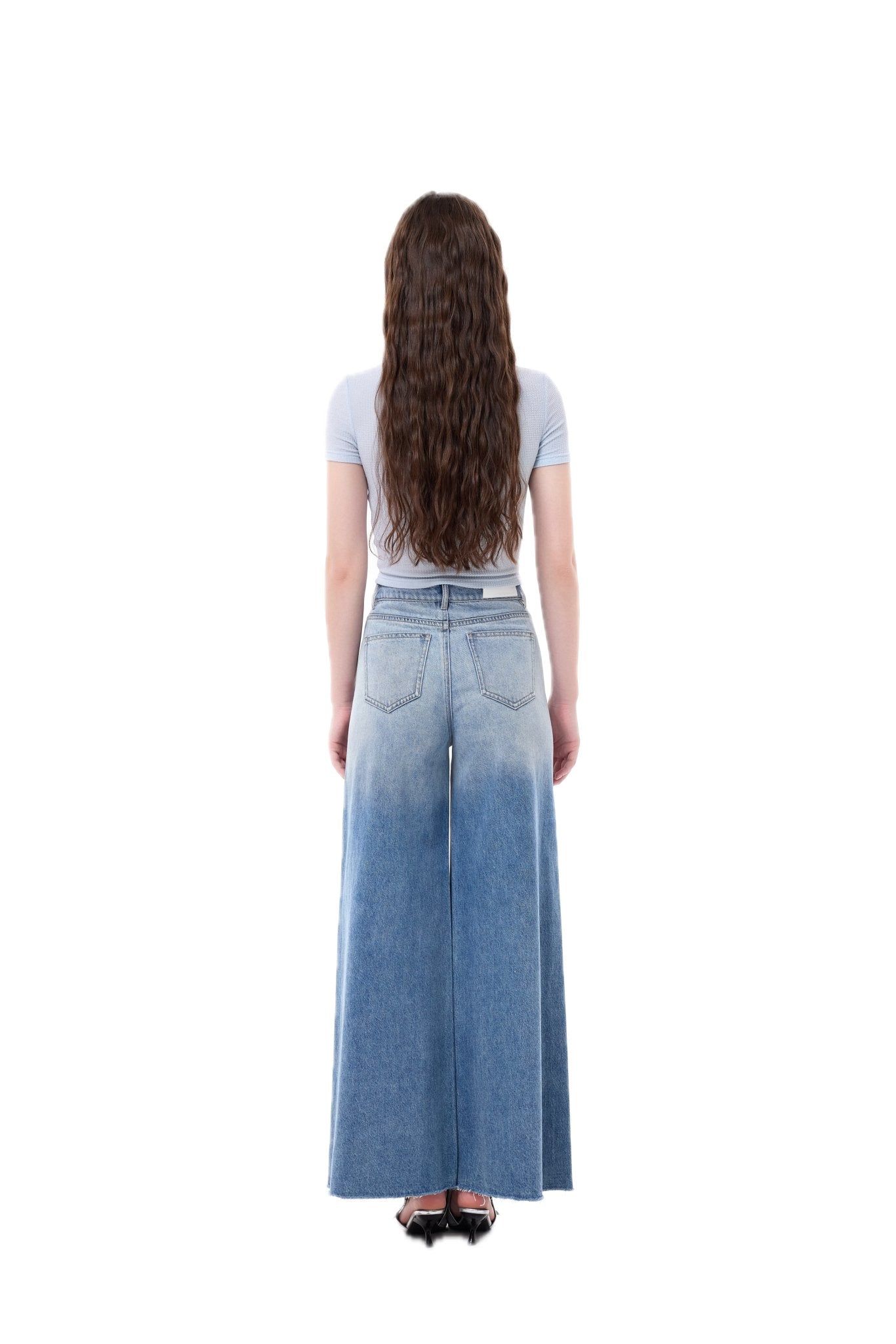 THREE QUARTERS Blue Gradient Wash Wide Leg Jeans | MADA IN CHINA