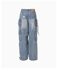 CHARLIE LUCIANO Blue Multi - Pocket Cargo Jeans | MADA IN CHINA