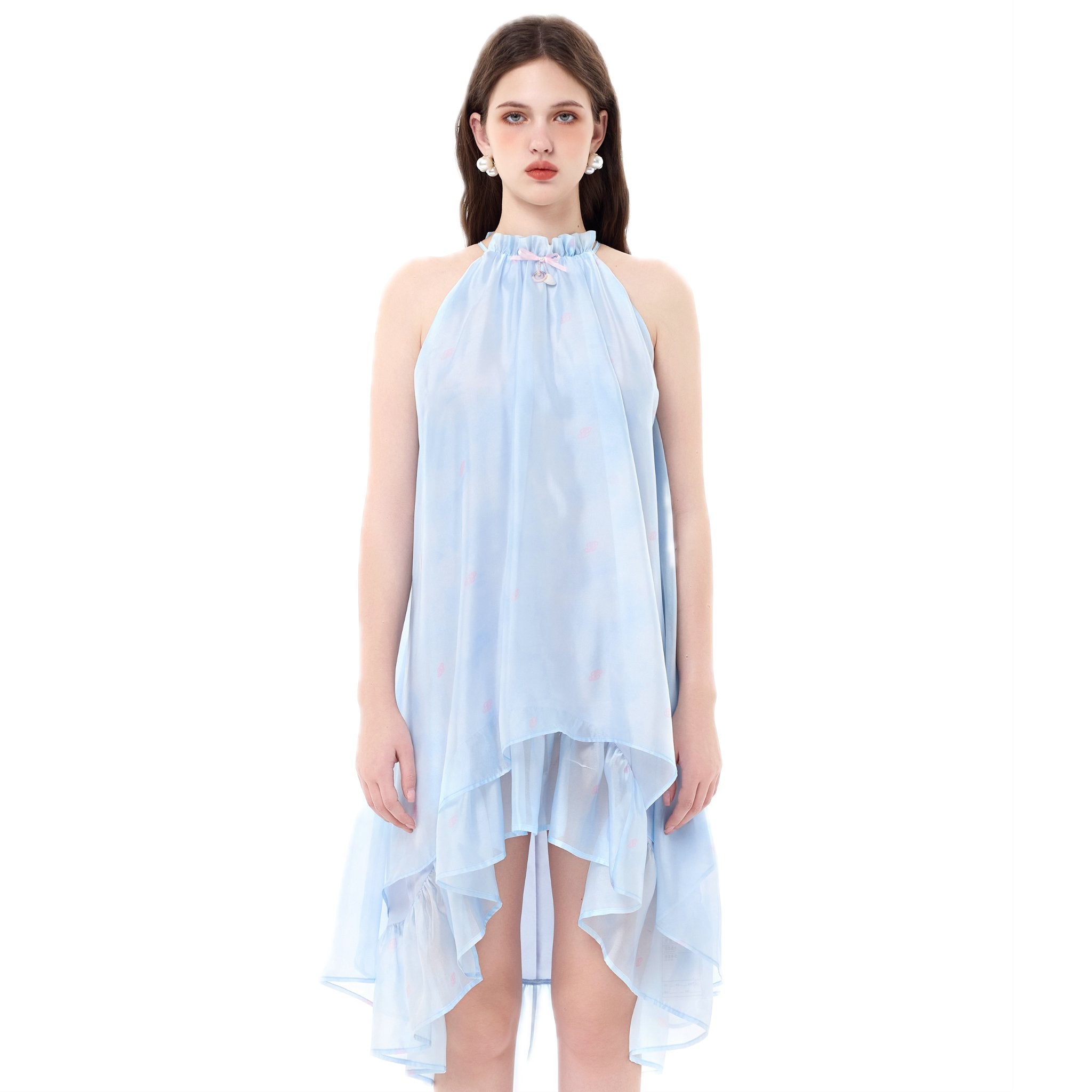 THREE QUARTERS Blue Ocean Printed Shell Bow Dress | MADA IN CHINA