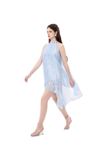 THREE QUARTERS Blue Ocean Printed Shell Bow Dress | MADA IN CHINA