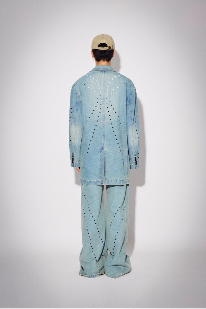 CPLUS SERIES Blue Pistressed Denim Coat with Dissected Lines | MADA IN CHINA