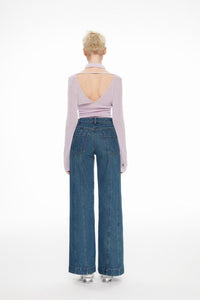 LOST IN ECHO Blue Wide-leg Jeans with Side Slits | MADA IN CHINA