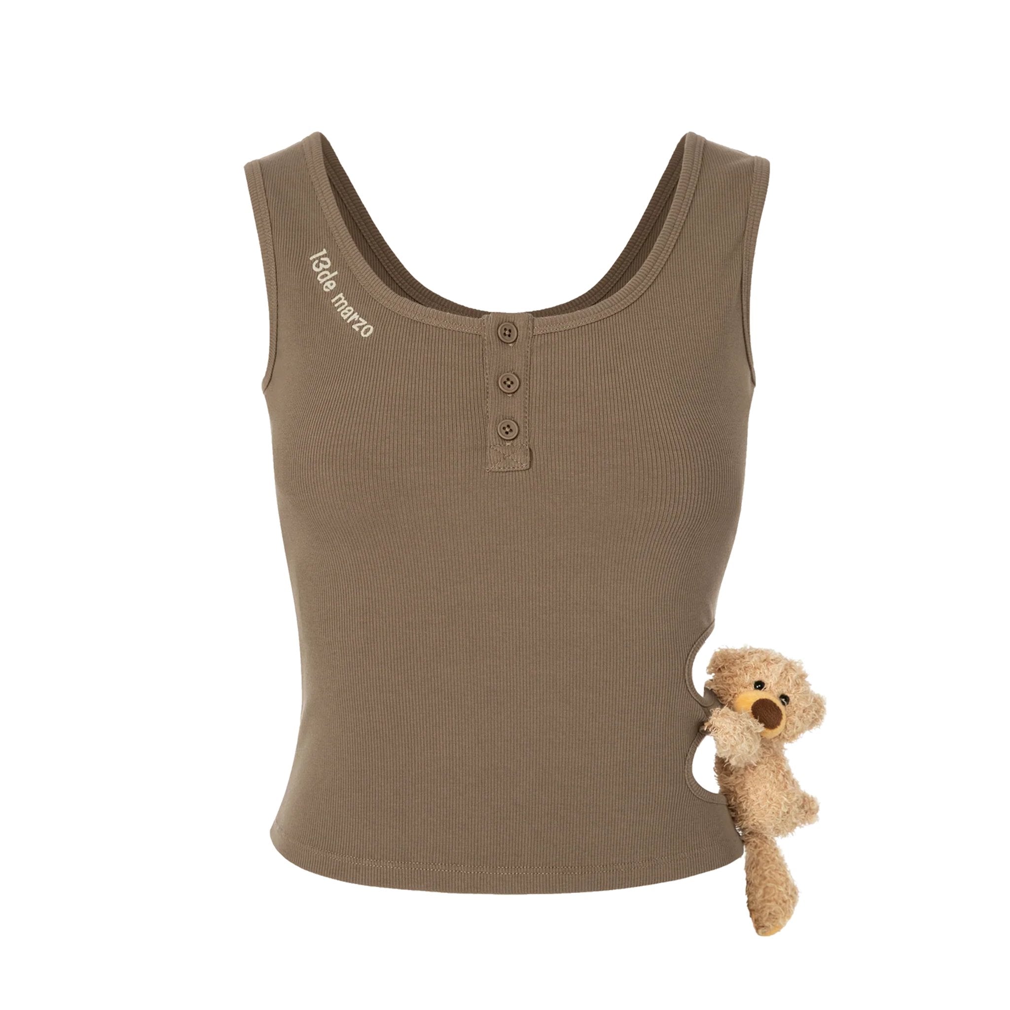 13DE MARZO Brown Bear Hollowed Out Tank Top | MADA IN CHINA