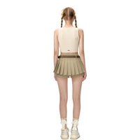 13DE MARZO Brown High Waist Belt Pleated Skirt | MADA IN CHINA