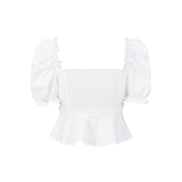 THREE QUARTERS Bubble Sleeve Lace Lace Square Neck Waist Cinching Short Blouse | MADA IN CHINA