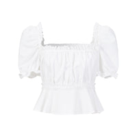 THREE QUARTERS Bubble Sleeve Lace Lace Square Neck Waist Cinching Short Blouse | MADA IN CHINA