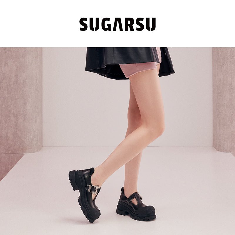 Sugar Su Butterfly Buckle T - Strap Mary Jane Shoes Black | MADA IN CHINA