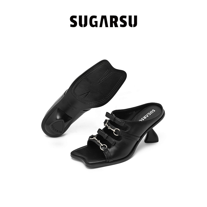 Sugar Su Butterfly Manor Butterfly Dream Series Butterfly Bottom Open Toe High Heel Sandals In Black | MADA IN CHINA