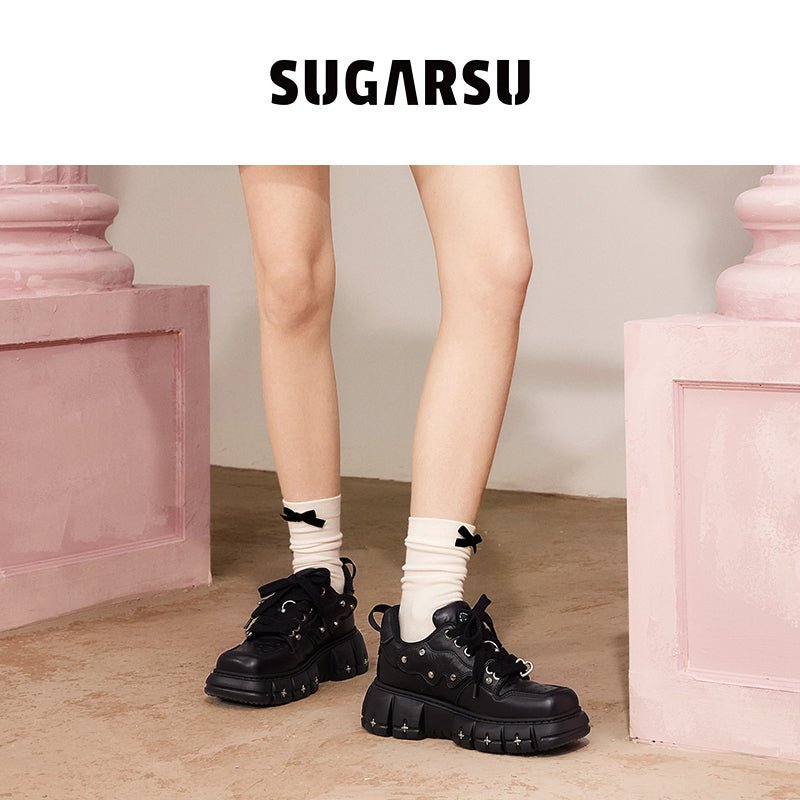 Sugar Su Butterfly Manor Butterfly Dream Series Rivet Embellished Butterfly Sneakers In Black | MADA IN CHINA