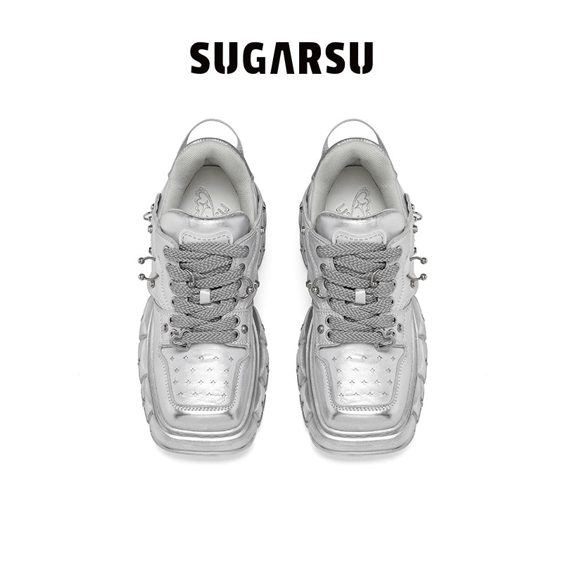Sugar Su Butterfly Manor Butterfly Dream Series Rivet Embellished Butterfly Sneakers In Silver | MADA IN CHINA