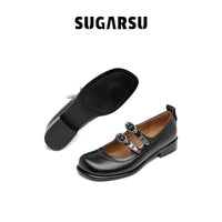 Sugar Su Butterfly Manor Thorns Series Double Strap Mary Jane Shoes In Black | MADA IN CHINA