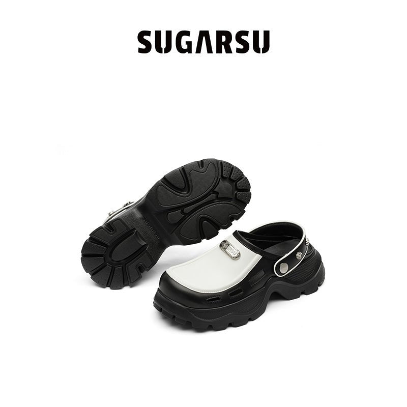 Sugar Su Butterfly Manor Thorns Series Rose Stud Up - toe Two - way Mules In Black | MADA IN CHINA