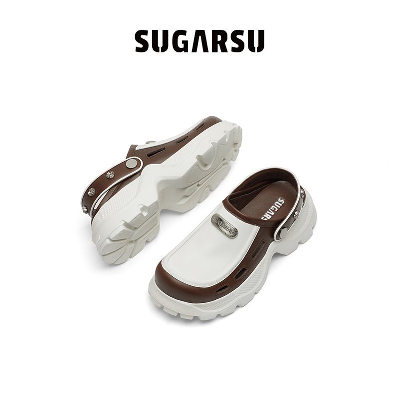 Sugar Su Butterfly Manor Thorns Series Rose Stud Up - toe Two - way Mules In Brown | MADA IN CHINA