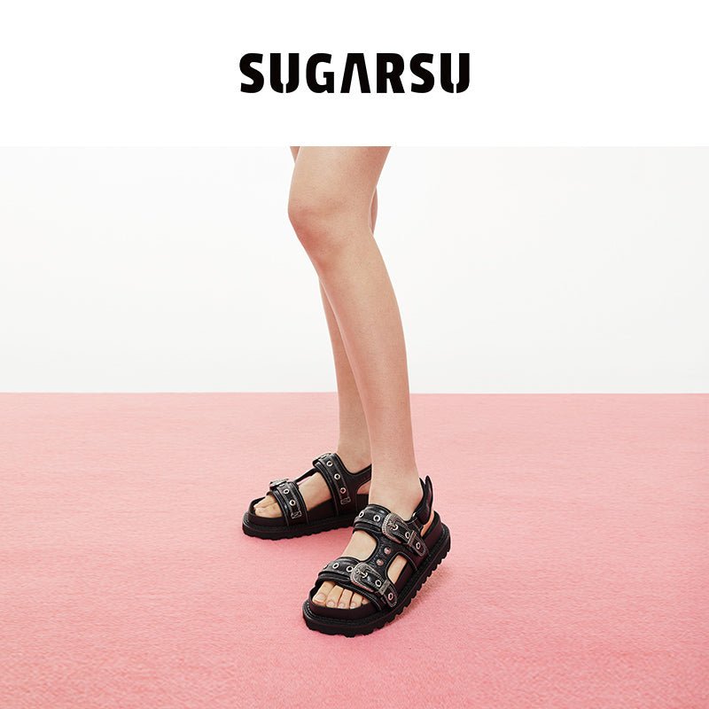 Sugar Su Butterfly Manor Thorns Series Stitched Sandal In Black | MADA IN CHINA