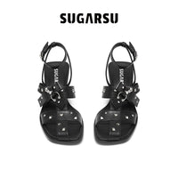 Sugar Su Butterfly Manor Thorns Series Studded Bow Mid - heeled Sandals In Black | MADA IN CHINA