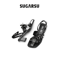 Sugar Su Butterfly Manor Thorns Series Studded Bow Mid - heeled Sandals In Black | MADA IN CHINA