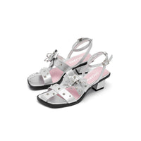 Sugar Su Butterfly Manor Thorns Series Studded Bow Mid - heeled Sandals In Silver | MADA IN CHINA