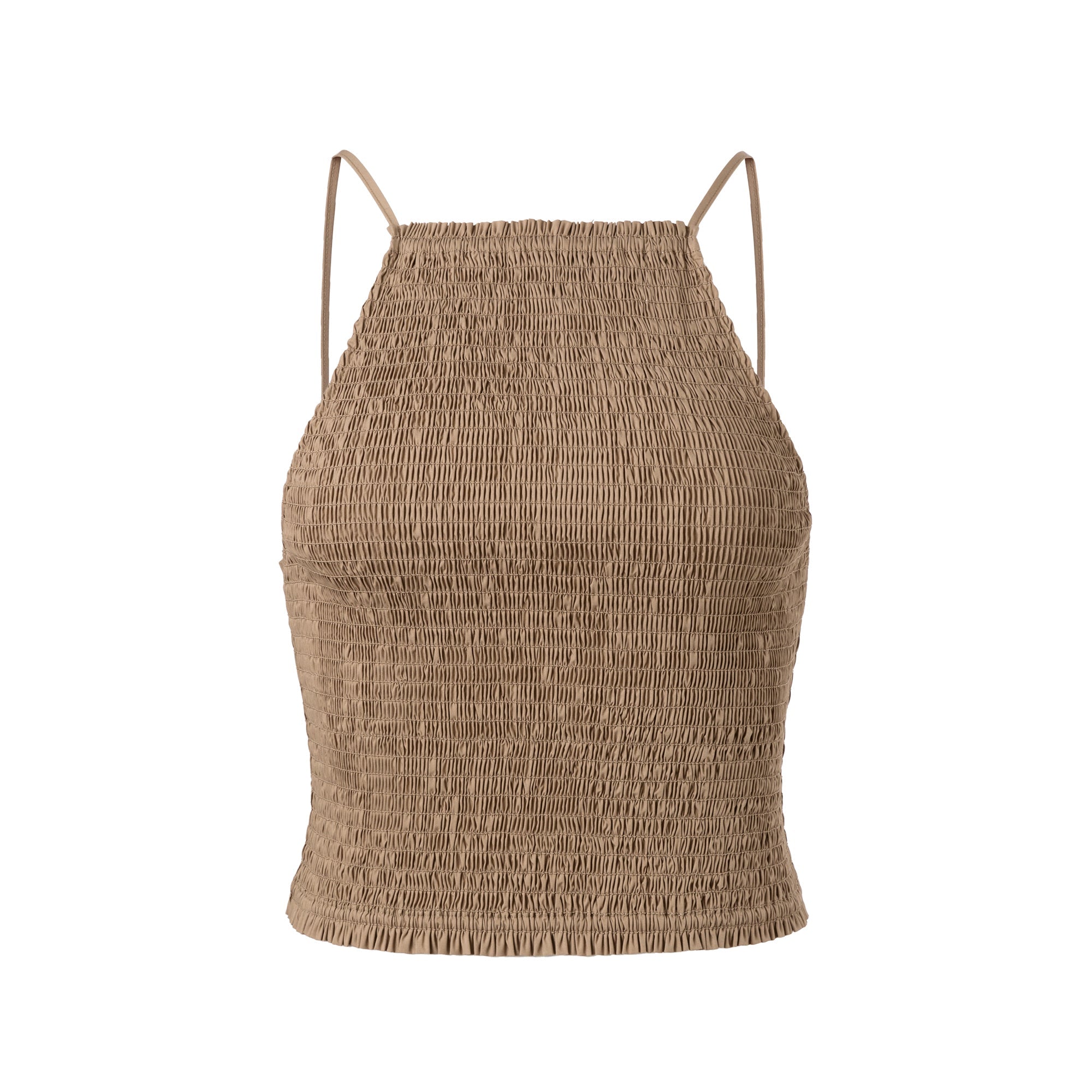 Ther. Camel Smocked Trim Camisole Top | MADA IN CHINA