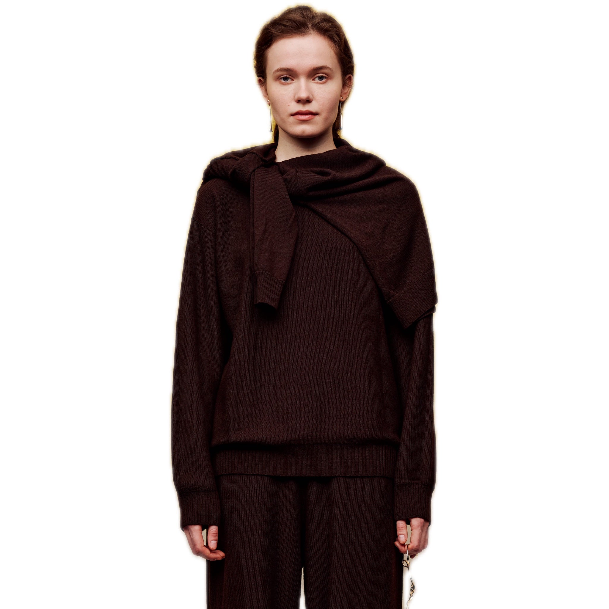 ilEWUOY Collar Layered Silk Wool Sweater in Brown | MADA IN CHINA