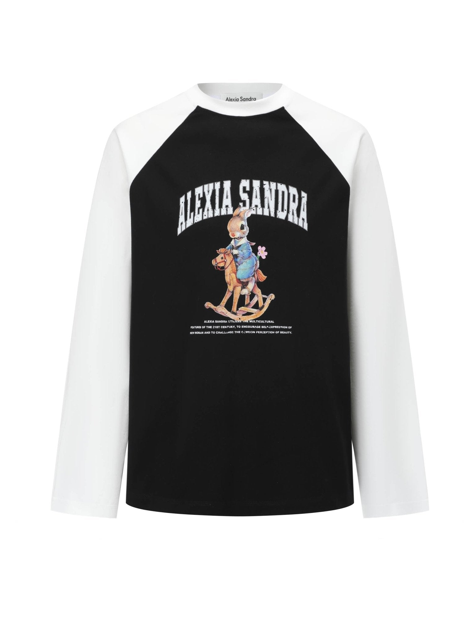 ALEXIA SANDRA Colorblock Classic Trojan Rabbit Long Sleeve T - Shirt in Black | MADA IN CHINA