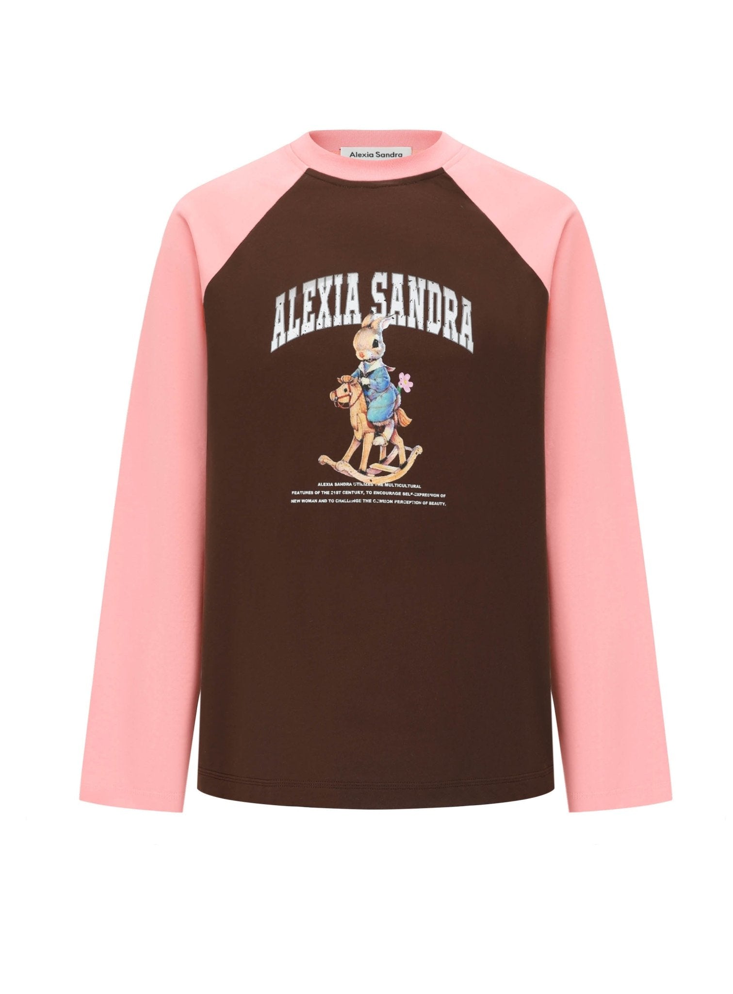 ALEXIA SANDRA Colorblock Classic Trojan Rabbit Long Sleeve T - Shirt in Brown | MADA IN CHINA